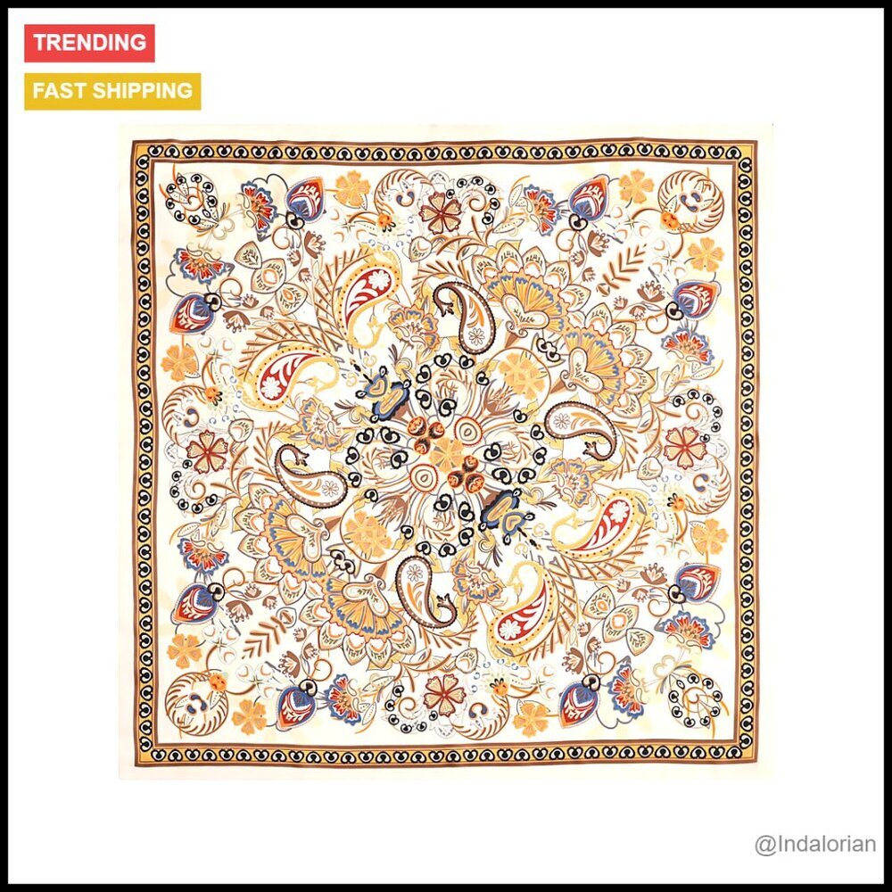 Vintage Paisley Satin Head Scarf Large Square Fashion Accessory Versatile